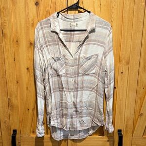 Altar'd State Plaid Button-Down Shirt - Cream and Brown